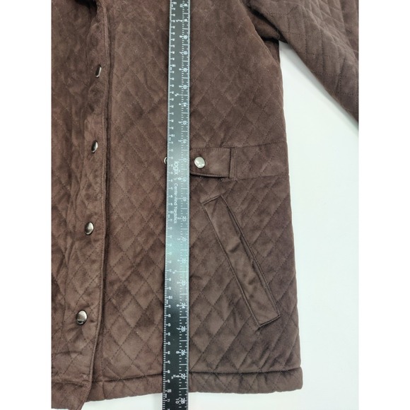 Liz Claiborne Quilted Snap Front Jacket Brown Faux Suede Lined Collar Size M - Picture 9 of 15
